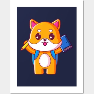 Cute shiba inu go to school Posters and Art